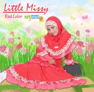 gaun dan jilbab anak refanes little missy merah